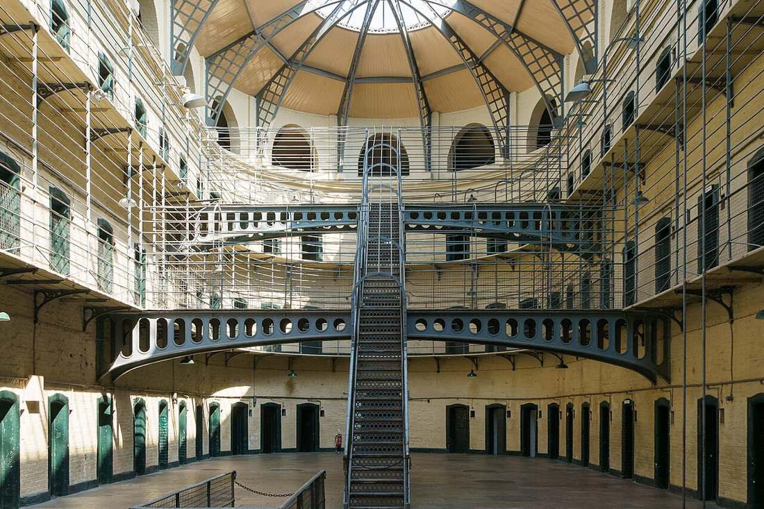 The main hall of Kilmainham Gaol under its glass roof